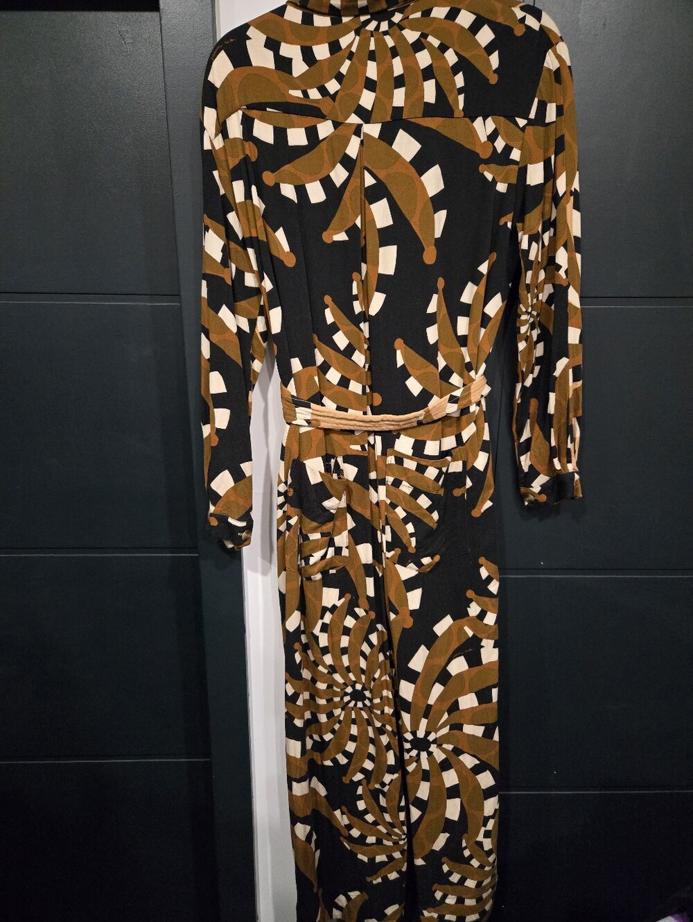 Farm Rio Mixed Banana Jumpsuit Medium Anthropologie Belt And Pockets Button Fron - Picture 7 of 8